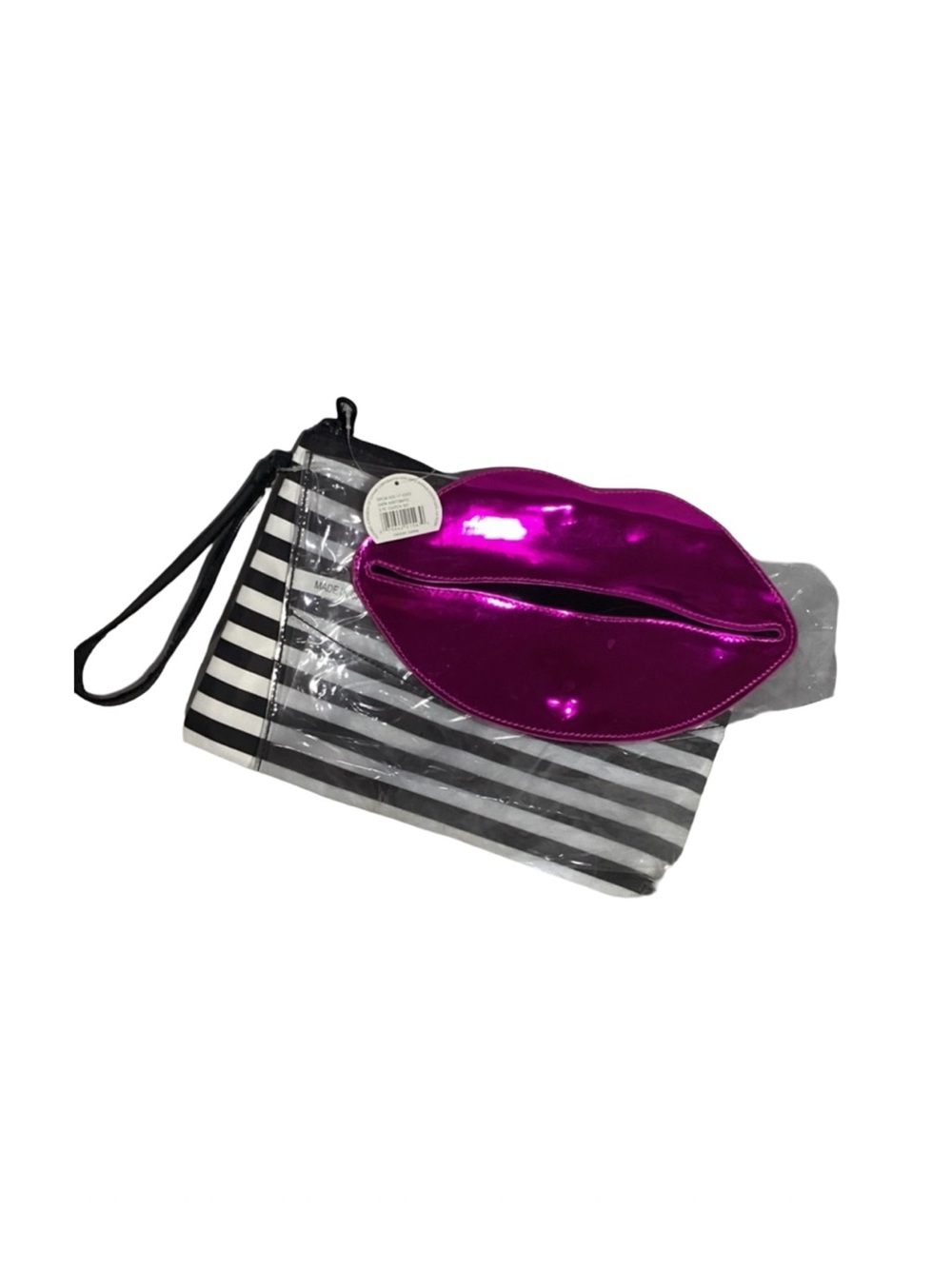 Allegro Conair 2pc Lips & Striped Clutches Wristlet Make Up Bags Travel